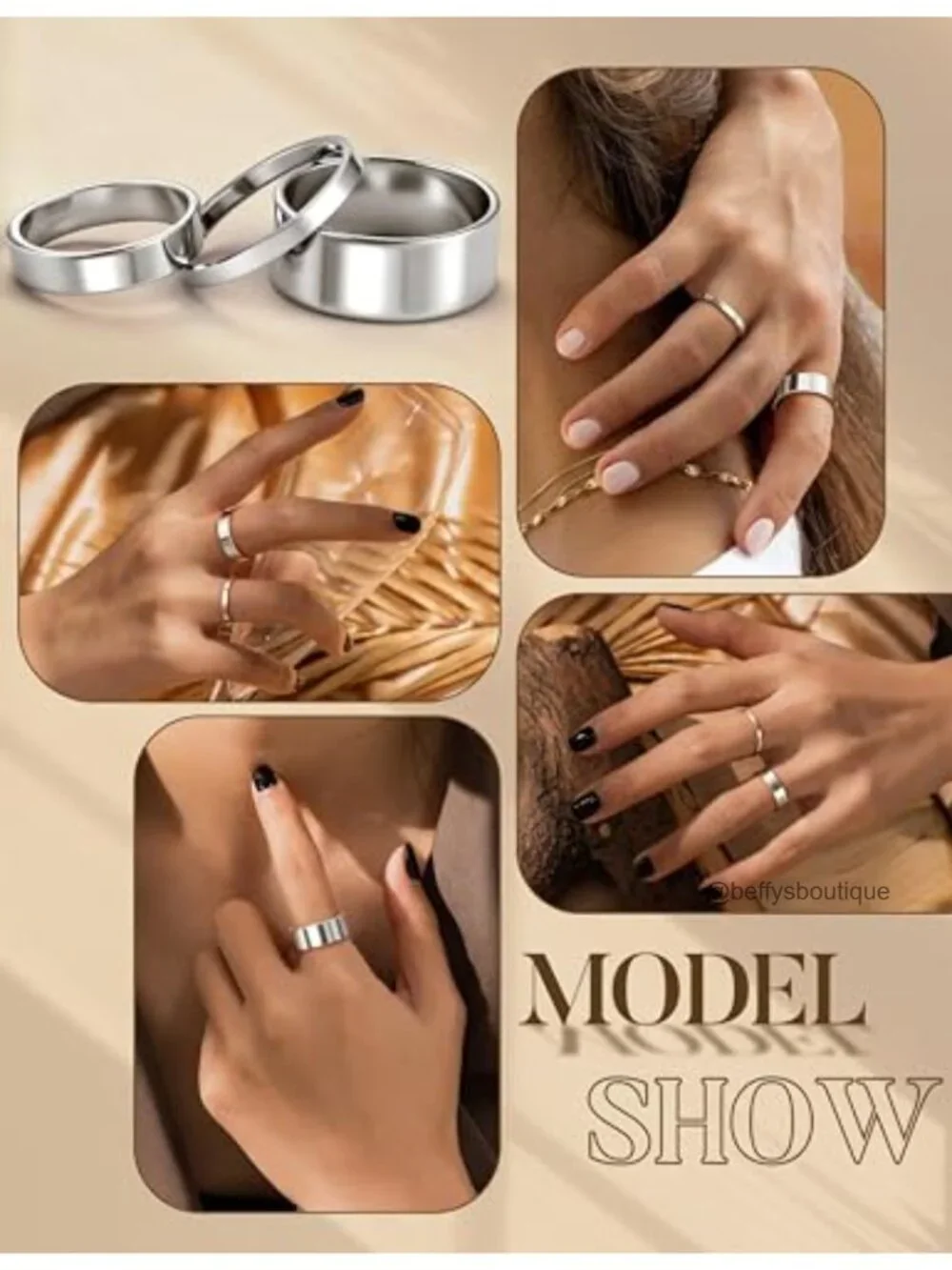 Non Tarnish Stainless Steel Stacking Rings Set - Dainty Gold Band, Midi Pinky